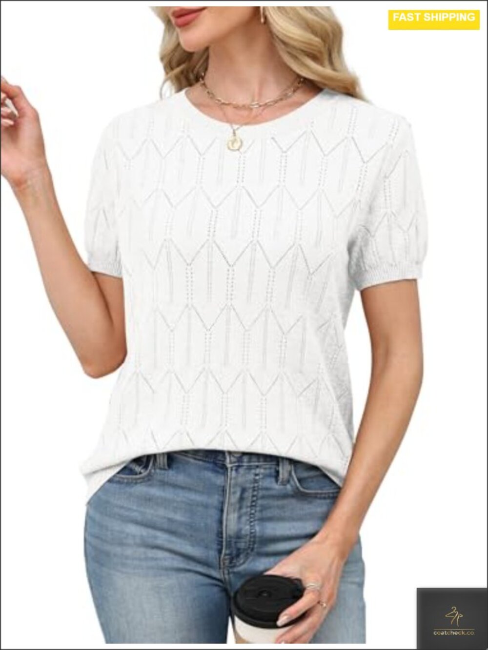 Short Sleeve Knit Pullover Sweater Women Summer Vacation Tops - Picture 2 of 6